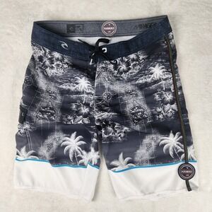 Ripcurl Swim Trunk Shorts Mens 31 Black Hawaiian Tropical Island Beach